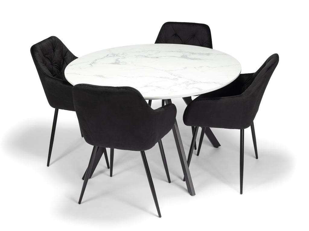 Gyrus Eettafelset met 4 Siena Stoelen - Zwart / Wit