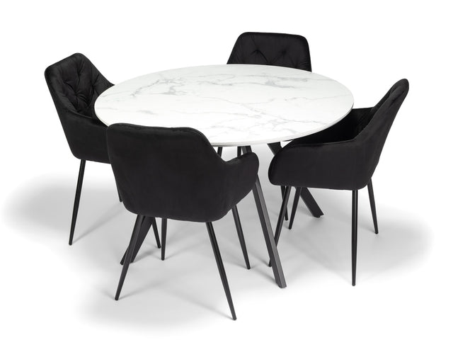 Gyrus Eettafelset met 4 Siena Stoelen - Zwart / Wit
