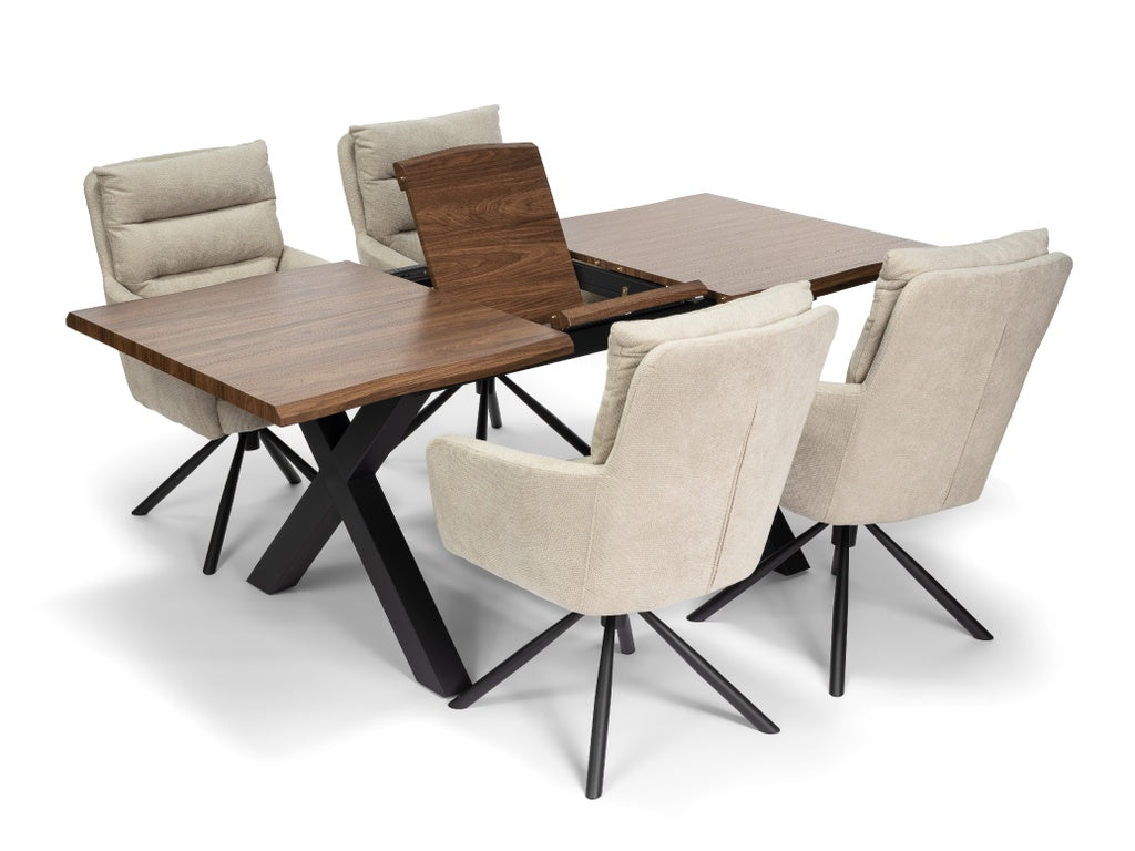 Ebon Eettafelset met 4 Enzo Stoelen - Beige / Donker hout - afbeelding 2