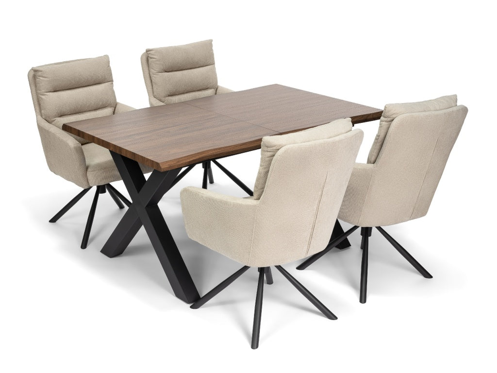 Ebon Eettafelset met 4 Enzo Stoelen - Beige / Donker hout - afbeelding 1