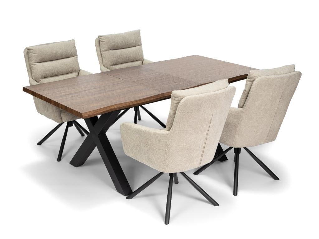 Ebon Eettafelset met 4 Enzo Stoelen - Beige / Donker hout - afbeelding 3