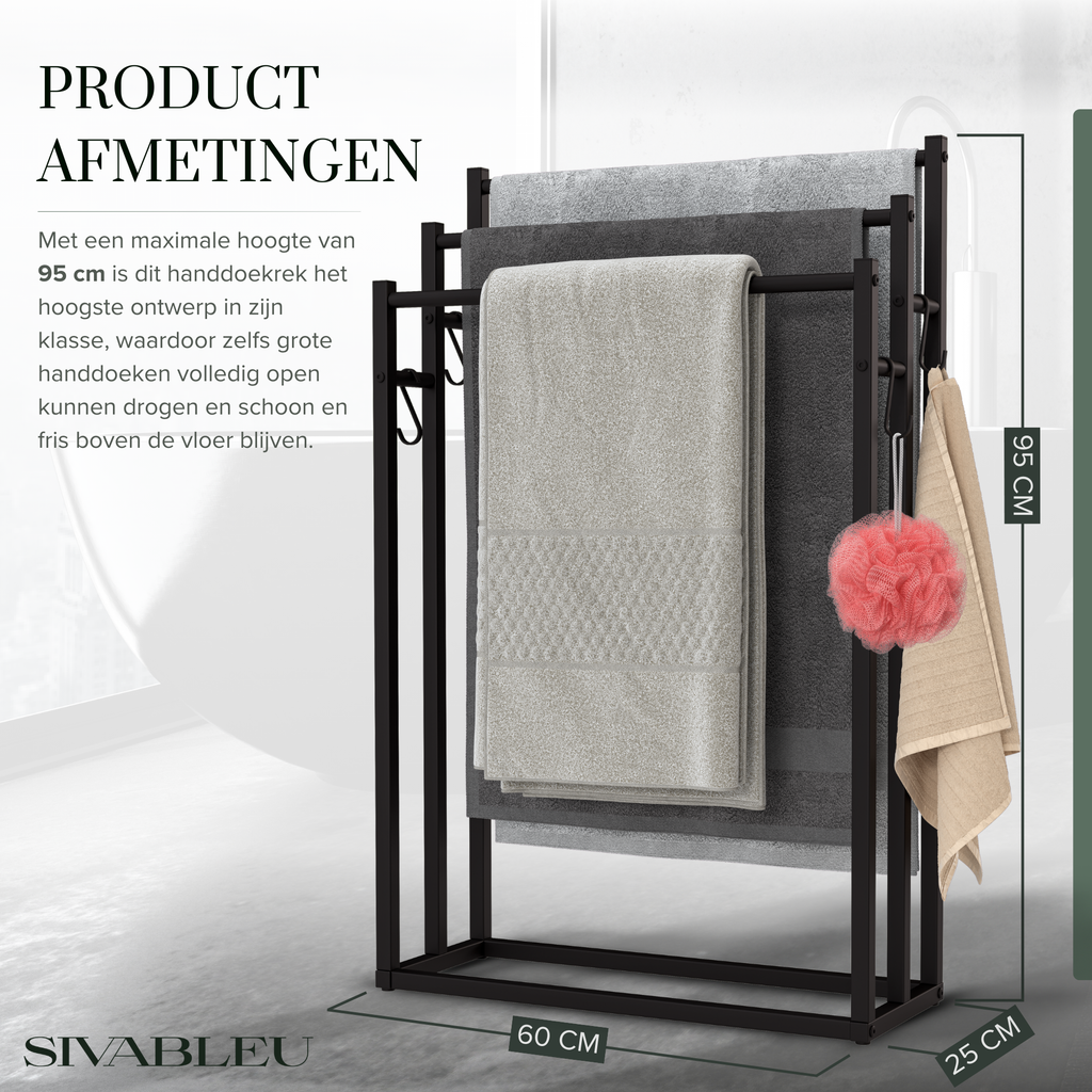 Noir Handdoekrek Badkamer - Zwart - 3 Tiers