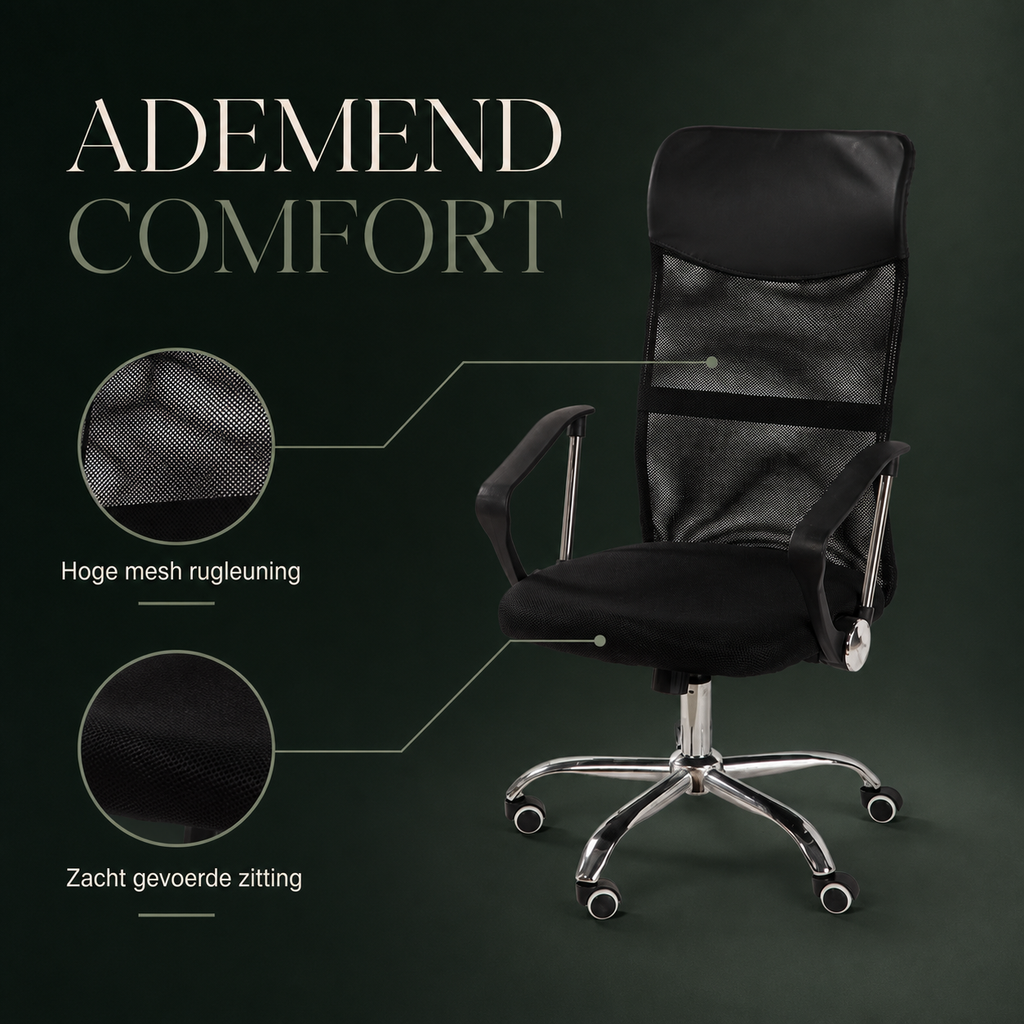 AERO infographic ademende mesh rugleuning en gevoerde zitting
