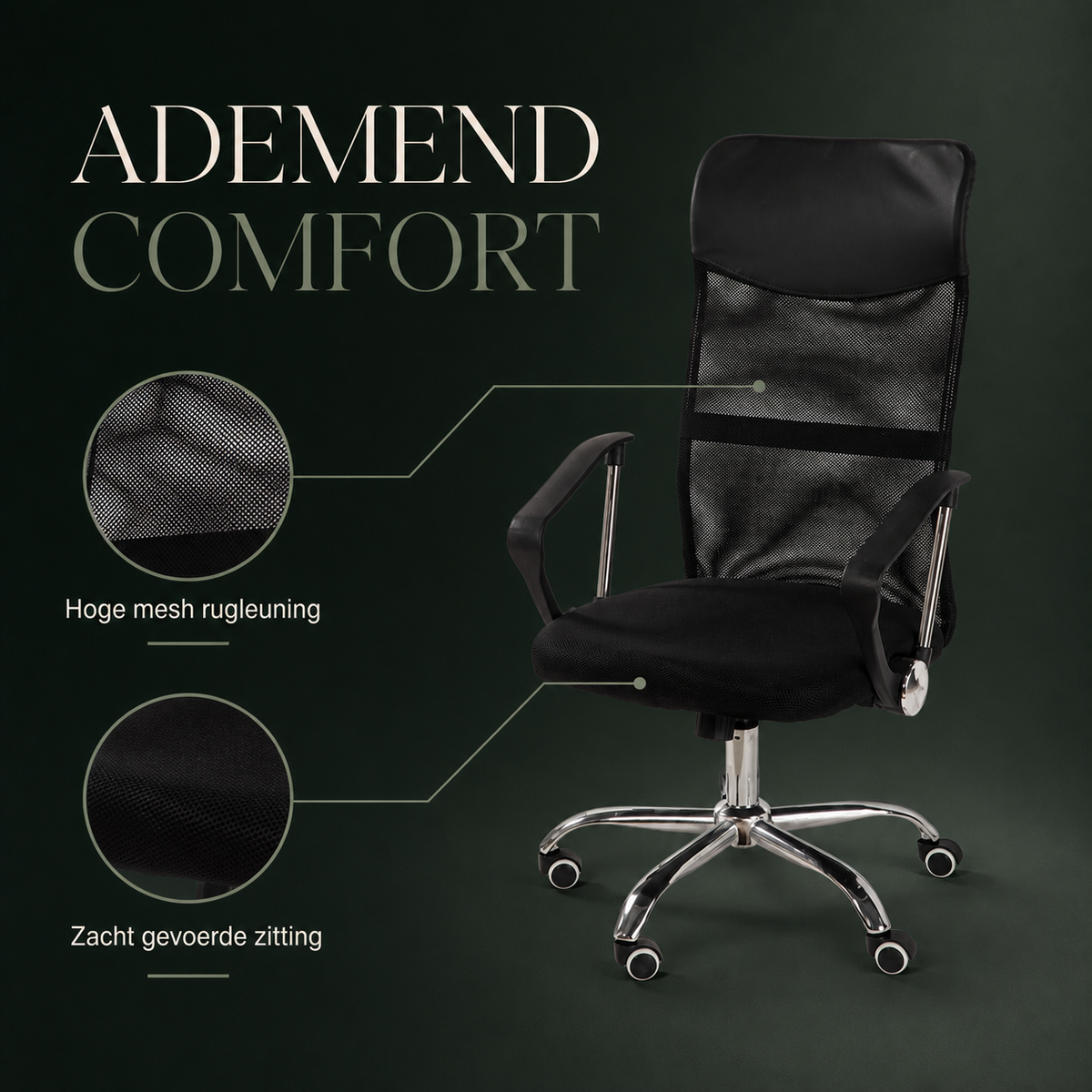 AERO infographic ademende mesh rugleuning en gevoerde zitting