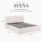 Avena bedframe afmetingen: 140 cm breed, 200 cm lang en 89 cm hoog