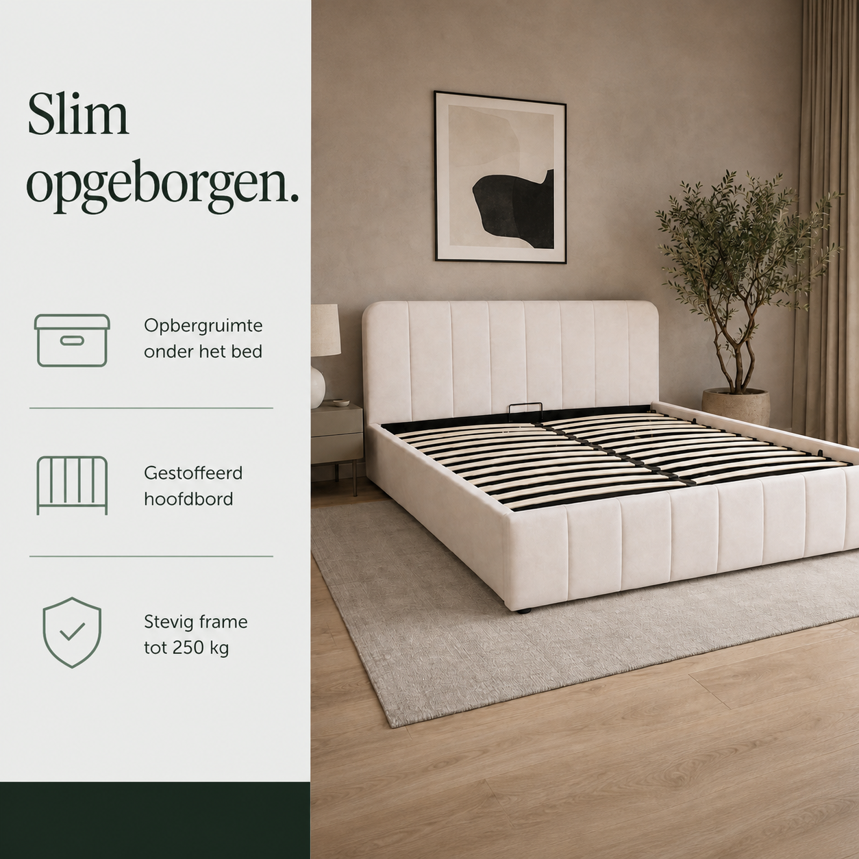 Avena Opbergbed met Gestoffeerd Hoofdbord infographic