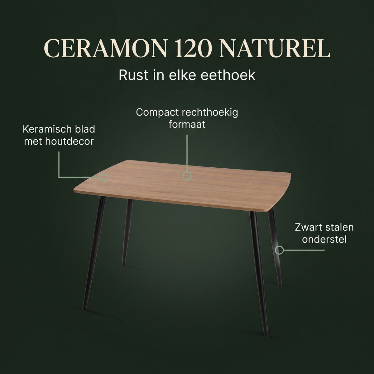 Eettafel CERAMON 120 Naturel – materialen en ontwerp
