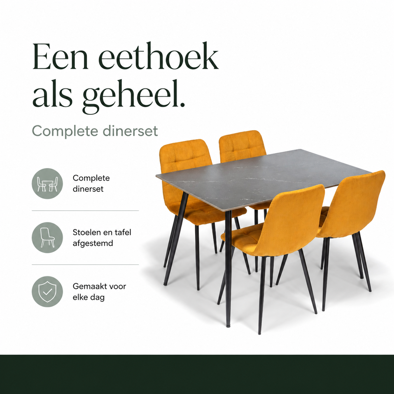 Ceramon Eettafelset met 4 Aria Stoelen - Zwart / Okergeel infographic