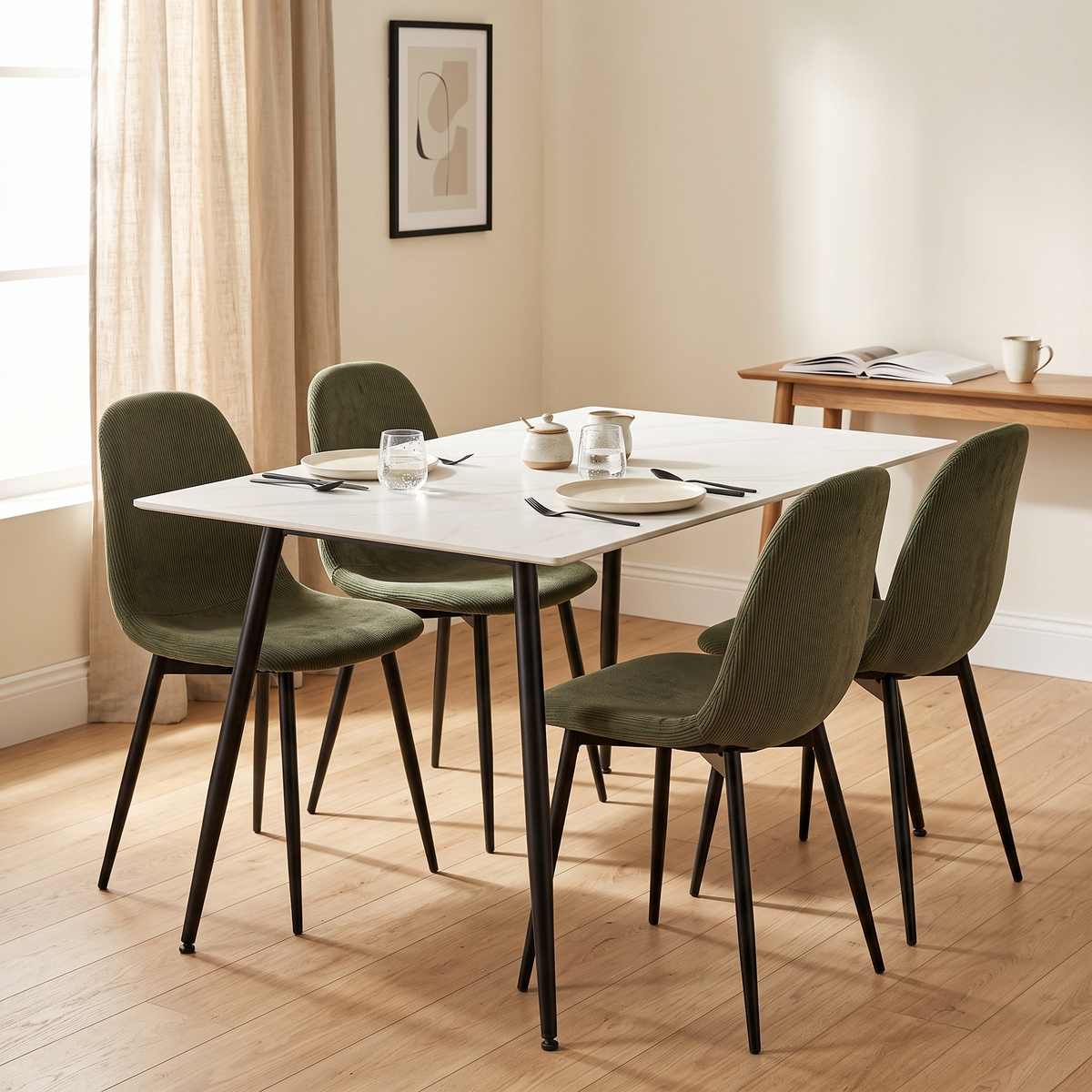 Ceramon Eettafelset met 4 Marie Stoelen - Wit / Groen – fotorealistisch interieur 4
