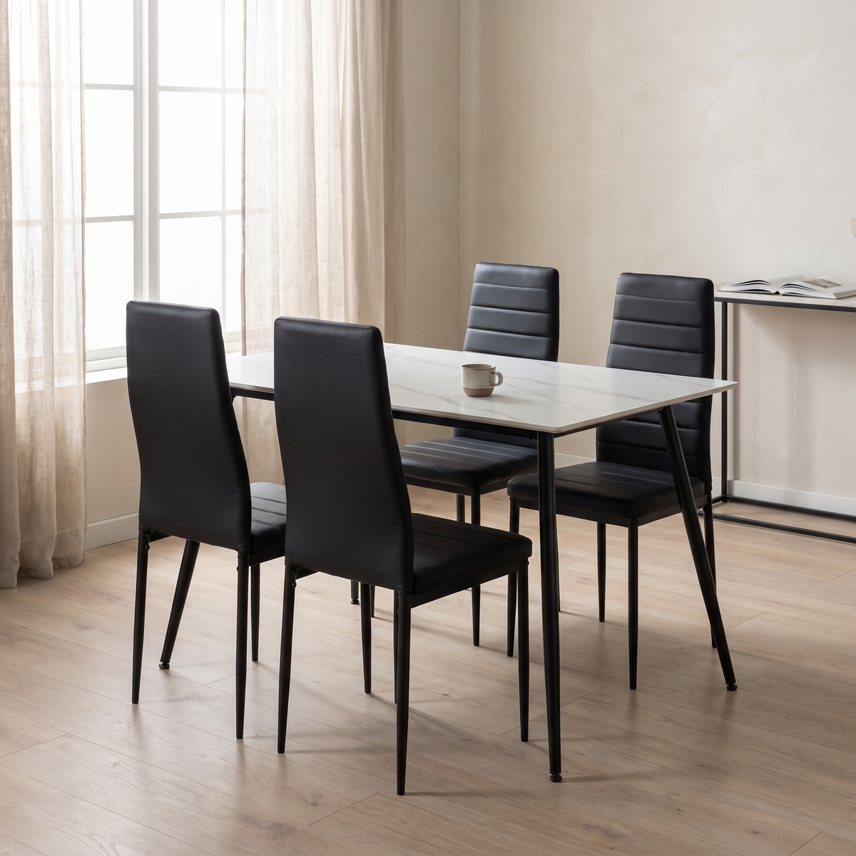 Ceramon Eettafelset met 4 Tino Stoelen - Wit – fotorealistisch interieur 1