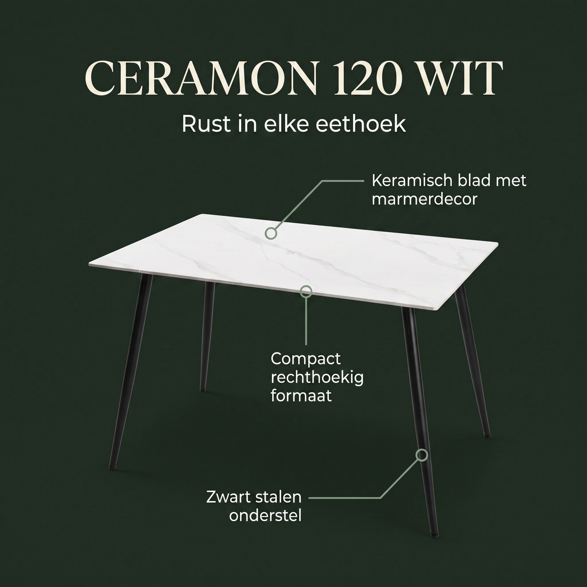 Eettafel CERAMON 120 Wit – ontwerp en materialen