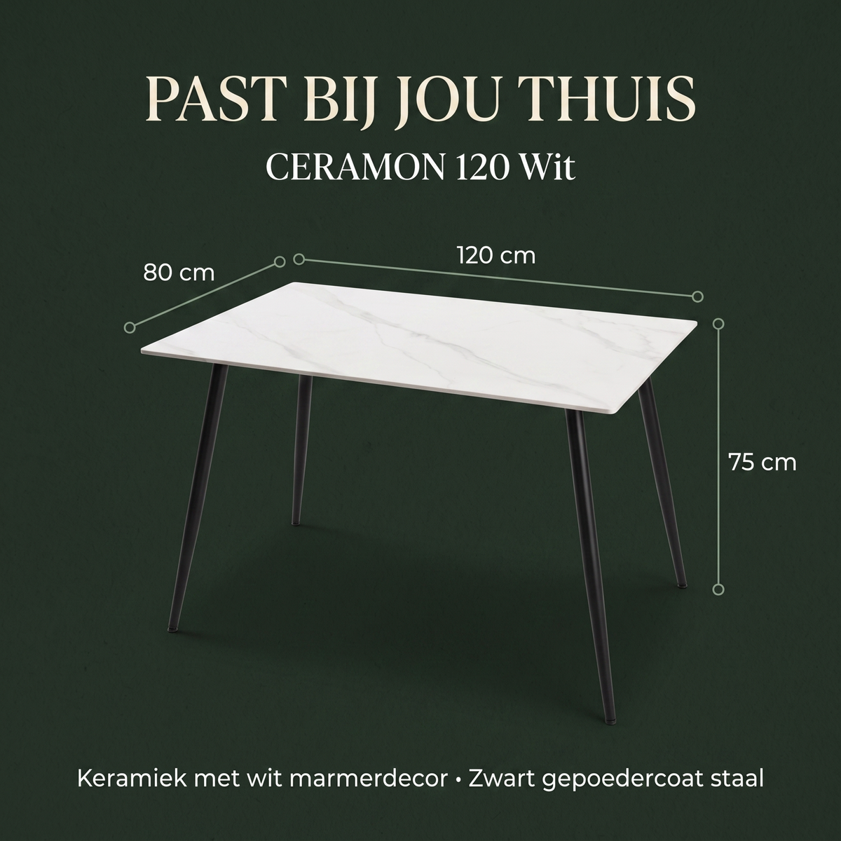Eettafel CERAMON 120 Wit – afmetingen