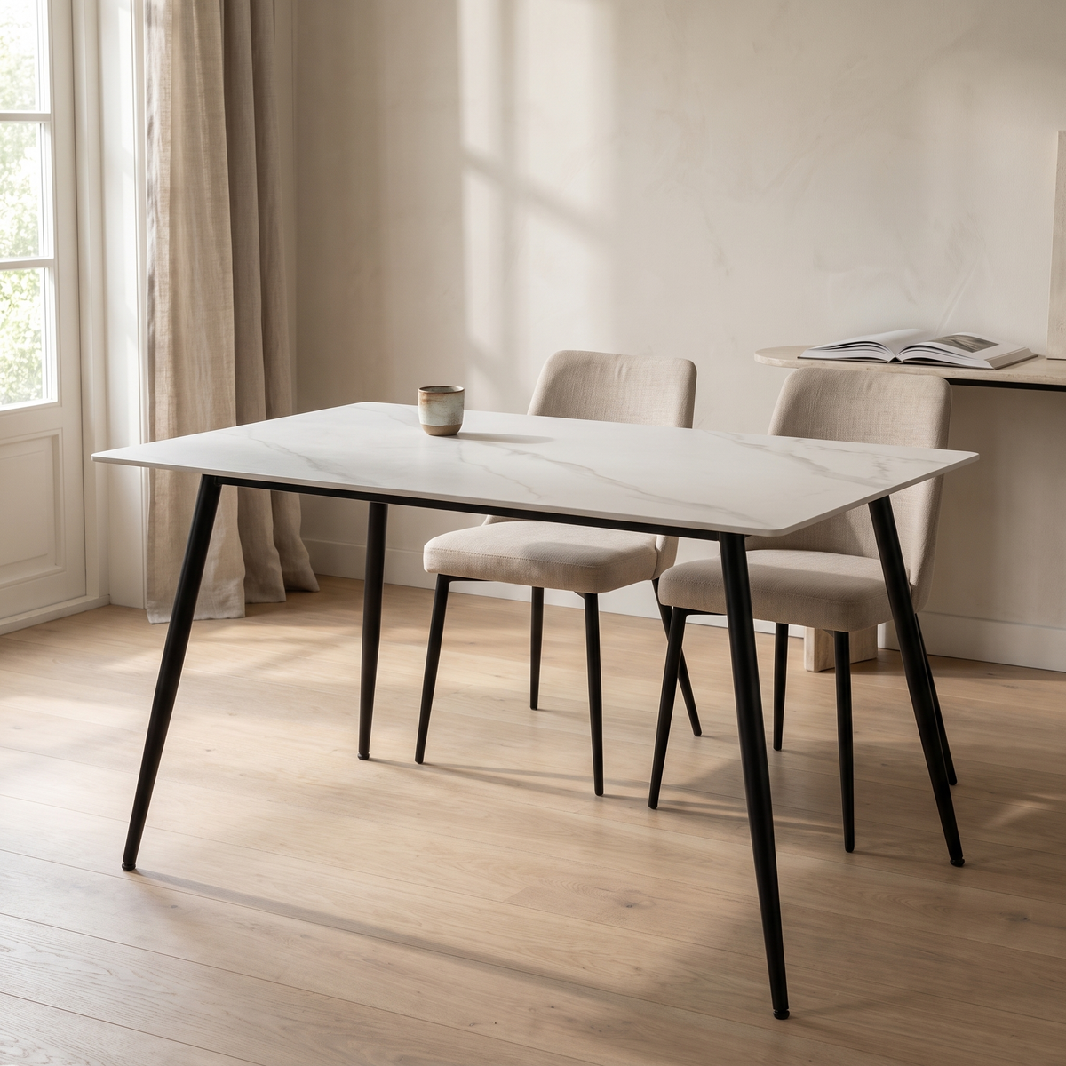 Eettafel CERAMON 120 Wit – fotorealistisch interieur 1