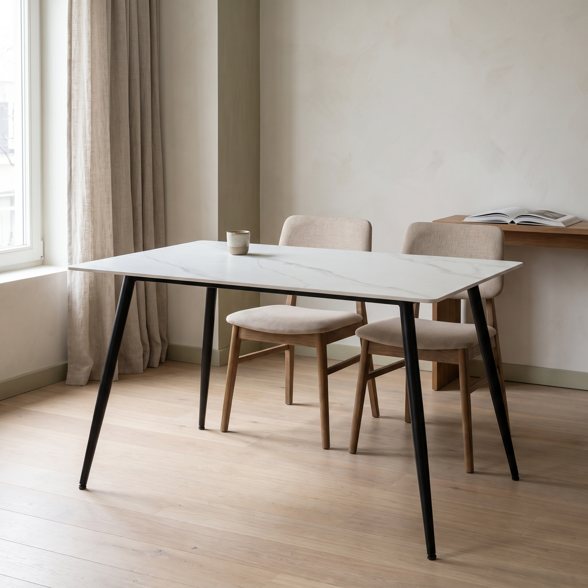 Eettafel CERAMON 120 Wit – fotorealistisch interieur 3