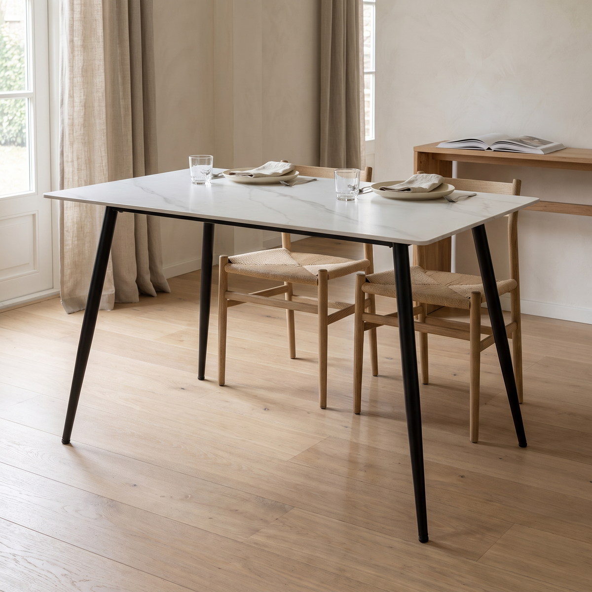 Eettafel CERAMON 120 Wit – fotorealistisch interieur 4