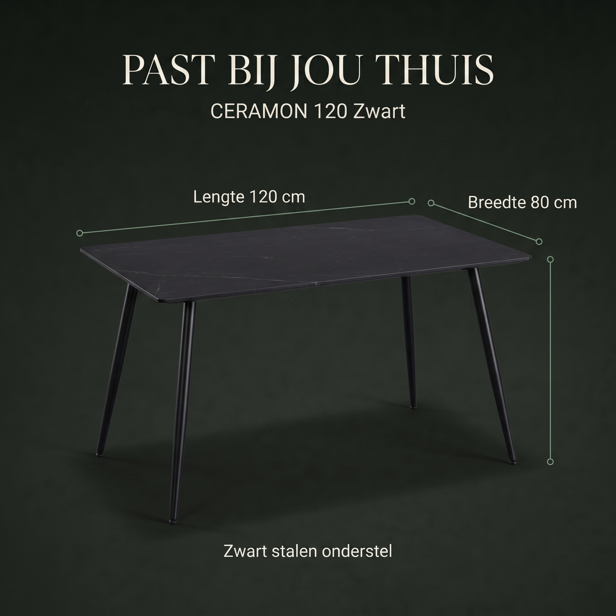 Eettafel CERAMON 120 Zwart – afmetingen