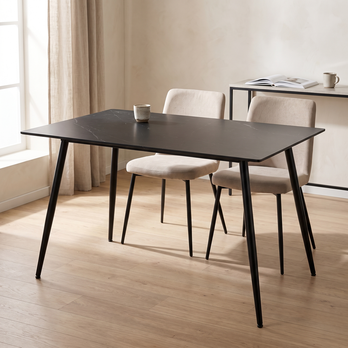Eettafel CERAMON 120 Zwart – fotorealistisch interieur 1