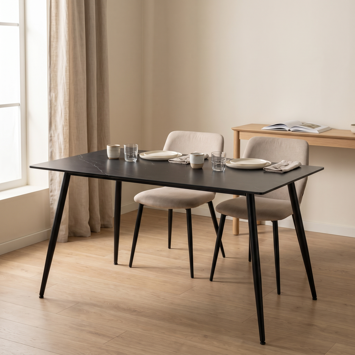 Eettafel CERAMON 120 Zwart – fotorealistisch interieur 4