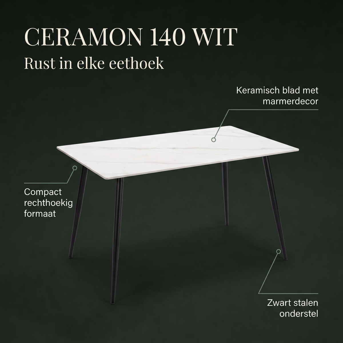 Eettafel CERAMON 140 Wit – ontwerp en materialen