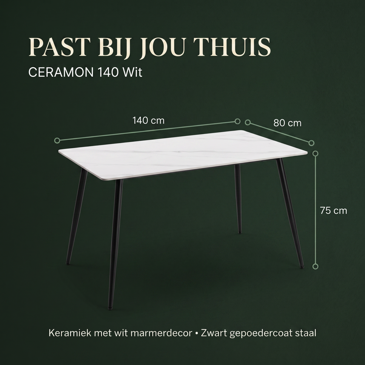 Eettafel CERAMON 140 Wit – afmetingen
