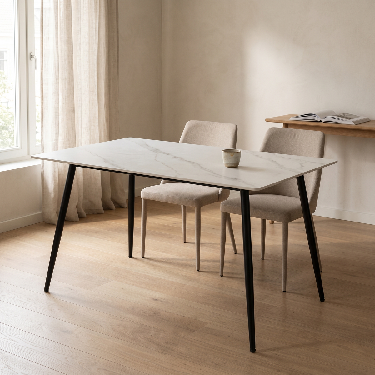 Eettafel CERAMON 140 Wit – fotorealistisch interieur 1