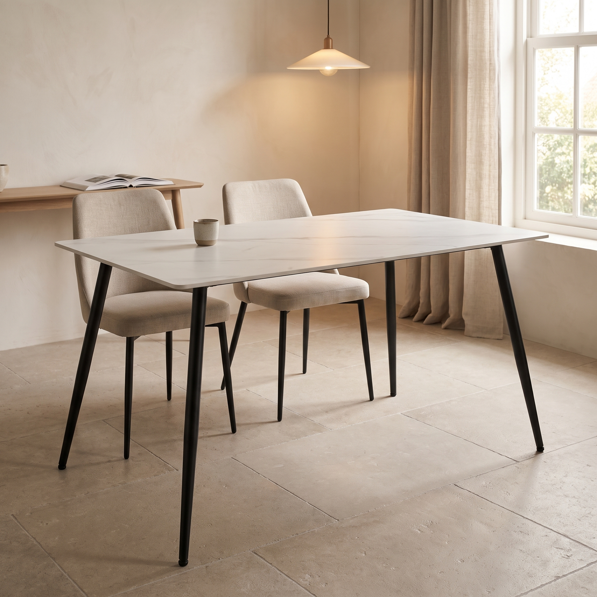 Eettafel CERAMON 140 Wit – fotorealistisch interieur 2