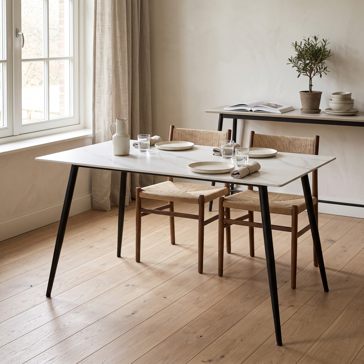 Eettafel CERAMON 140 Wit – fotorealistisch interieur 4