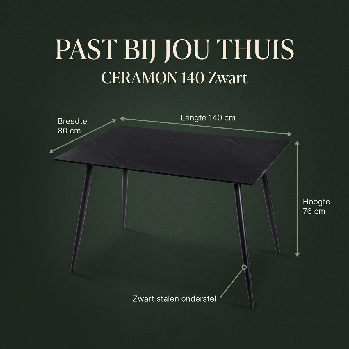 Eettafel CERAMON 140 Zwart – afmetingen