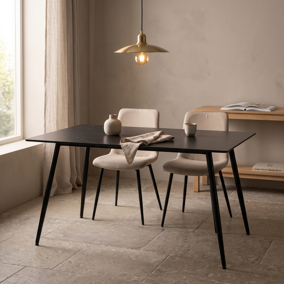 Eettafel CERAMON 140 Zwart – fotorealistisch interieur 2