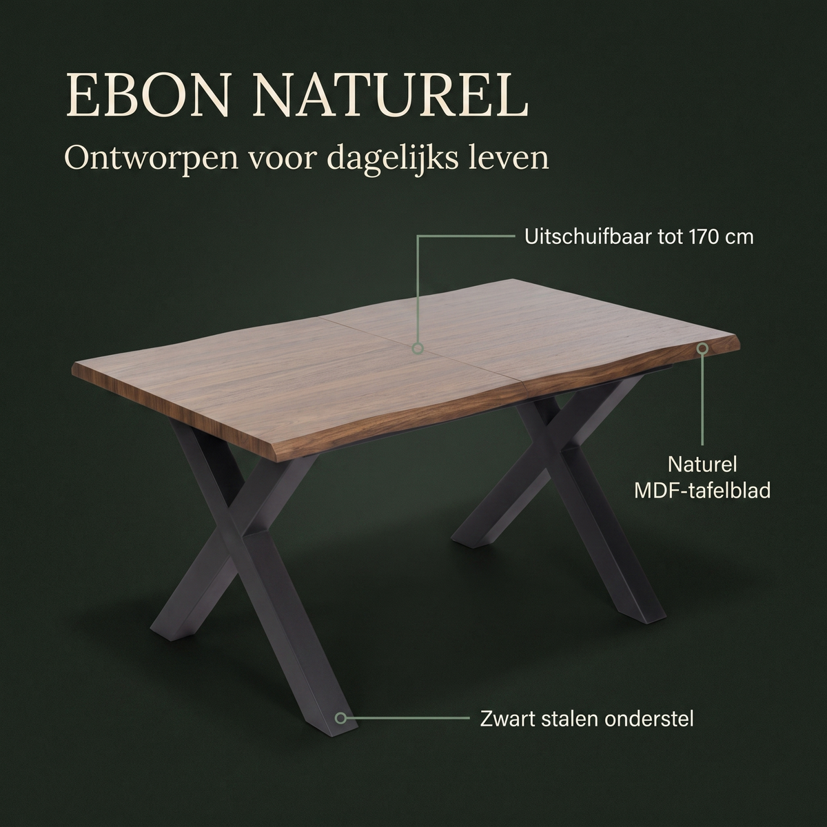Eettafel EBON Naturel – ontwerp en materialen