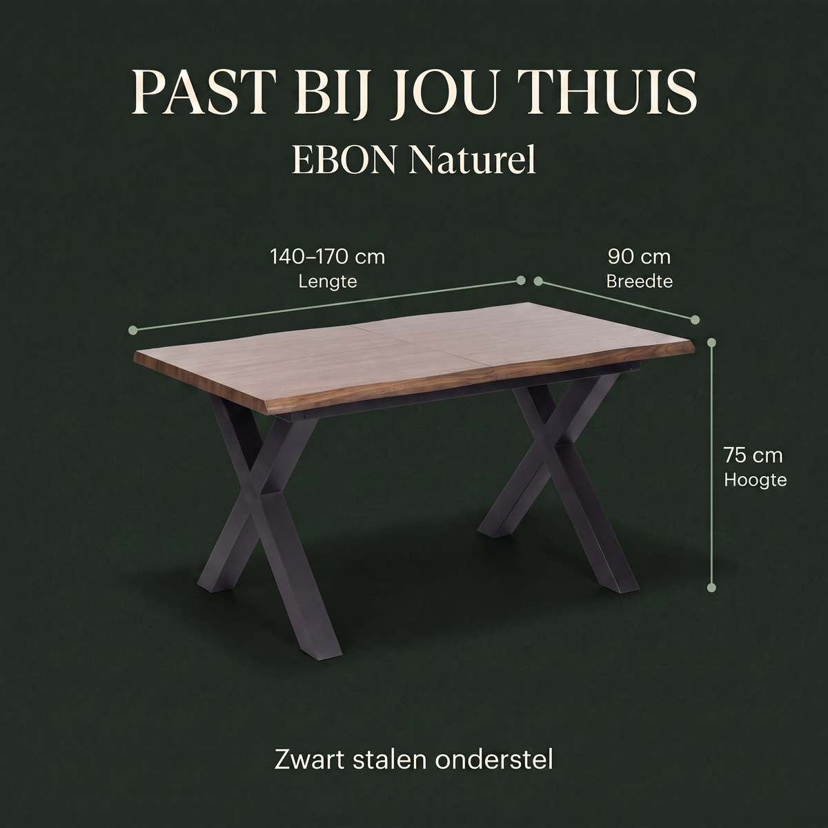Eettafel EBON Naturel – afmetingen