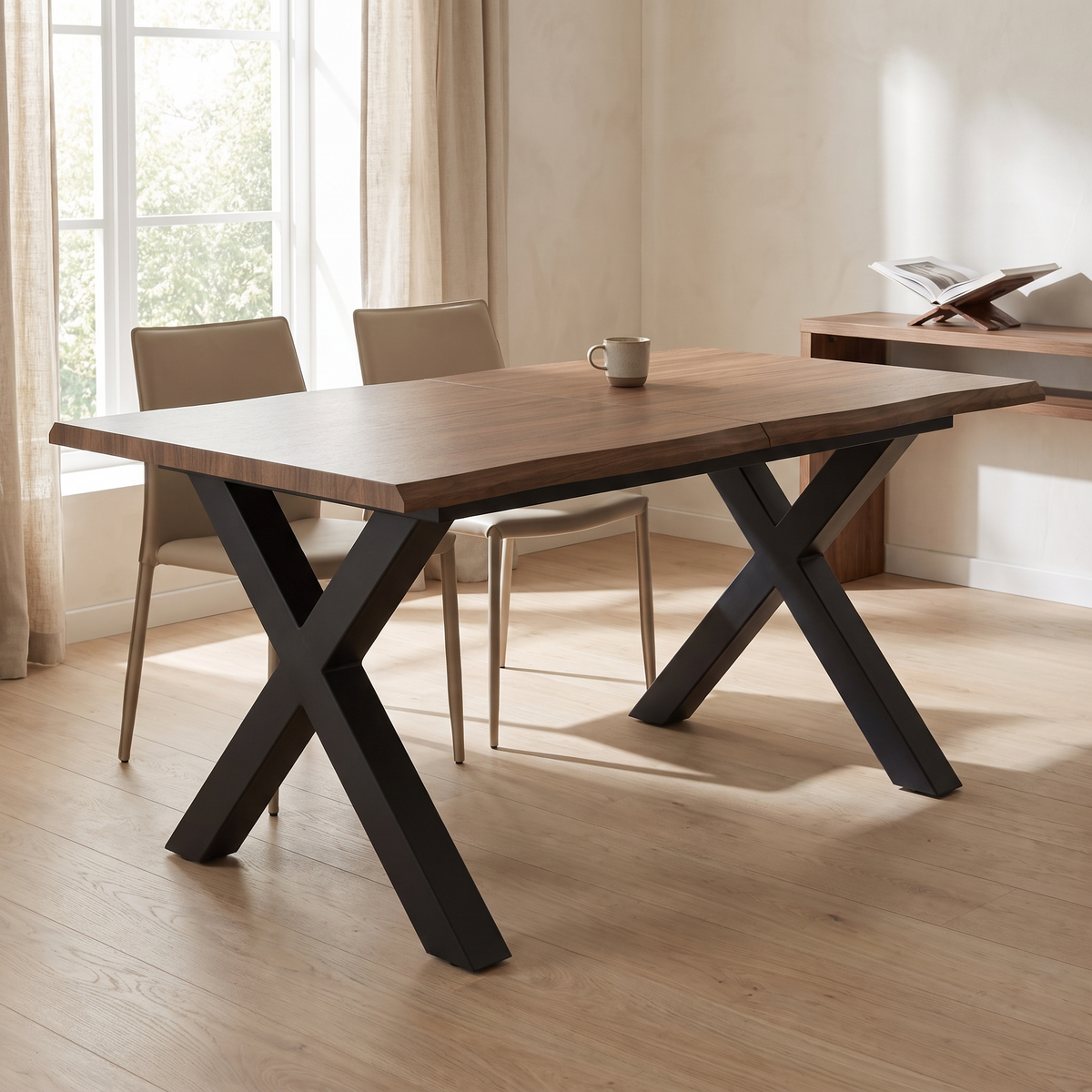 Eettafel EBON Naturel – fotorealistisch interieur 1
