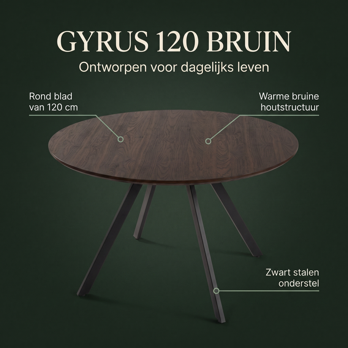 Eettafel GYRUS 120 Bruin – ontwerp en materialen