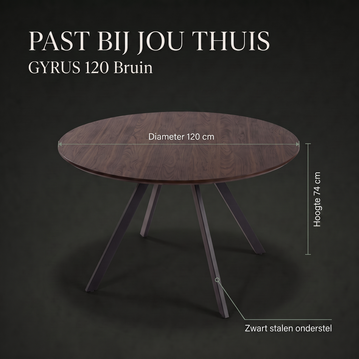 Eettafel GYRUS 120 Bruin – afmetingen