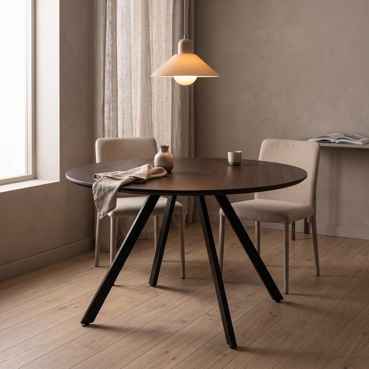 Eettafel GYRUS 120 Bruin – fotorealistisch interieur 2
