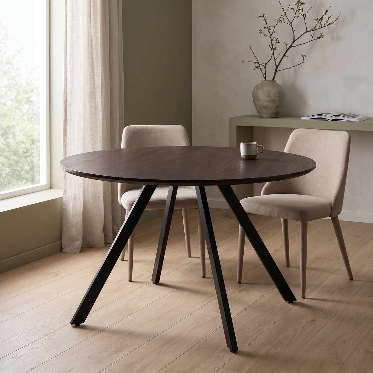 Eettafel GYRUS 120 Bruin – fotorealistisch interieur 3