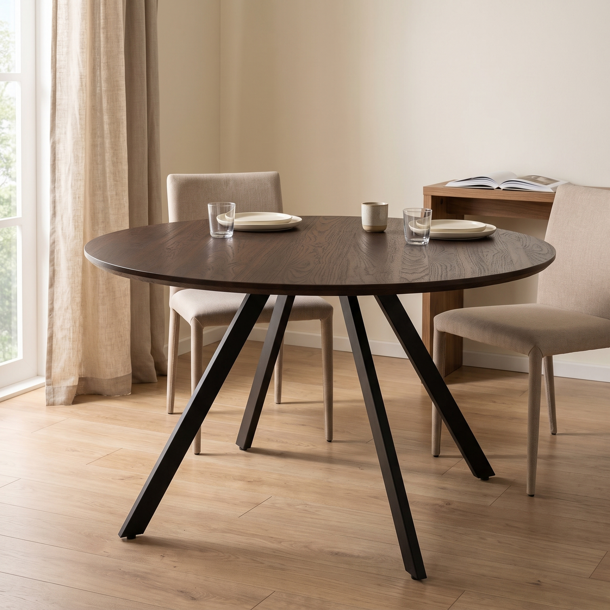 Eettafel GYRUS 120 Bruin – fotorealistisch interieur 4