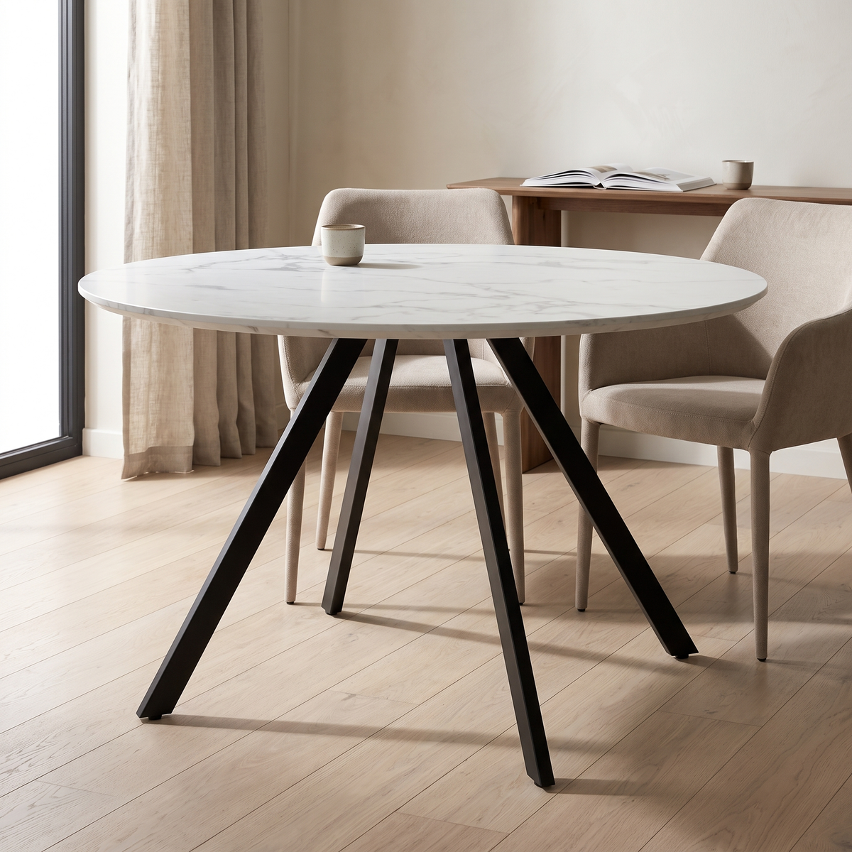 Eettafel GYRUS 120 Wit – fotorealistisch interieur 1