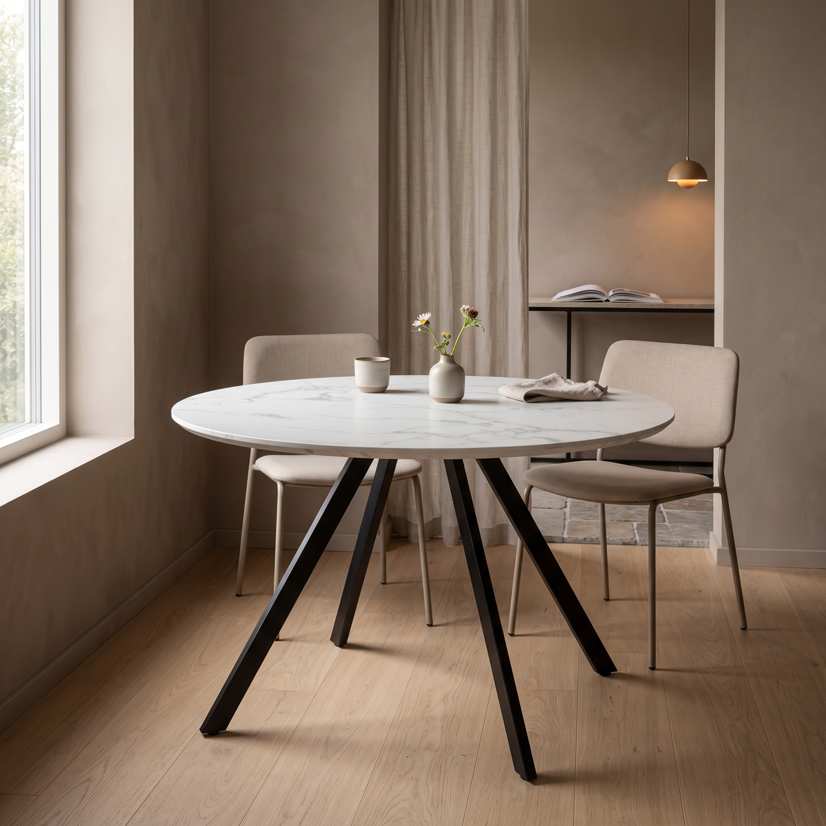 Eettafel GYRUS 120 Wit – fotorealistisch interieur 2
