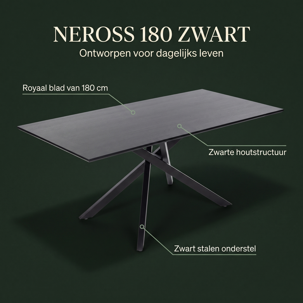 Eettafel NEROSS 180 Zwart – ontwerp en materialen