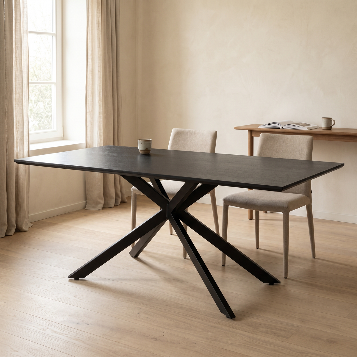 Eettafel NEROSS 180 Zwart – fotorealistisch interieur 1