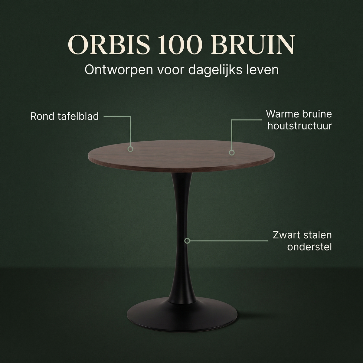 Eettafel ORBIS 100 Bruin – ontwerp en materialen