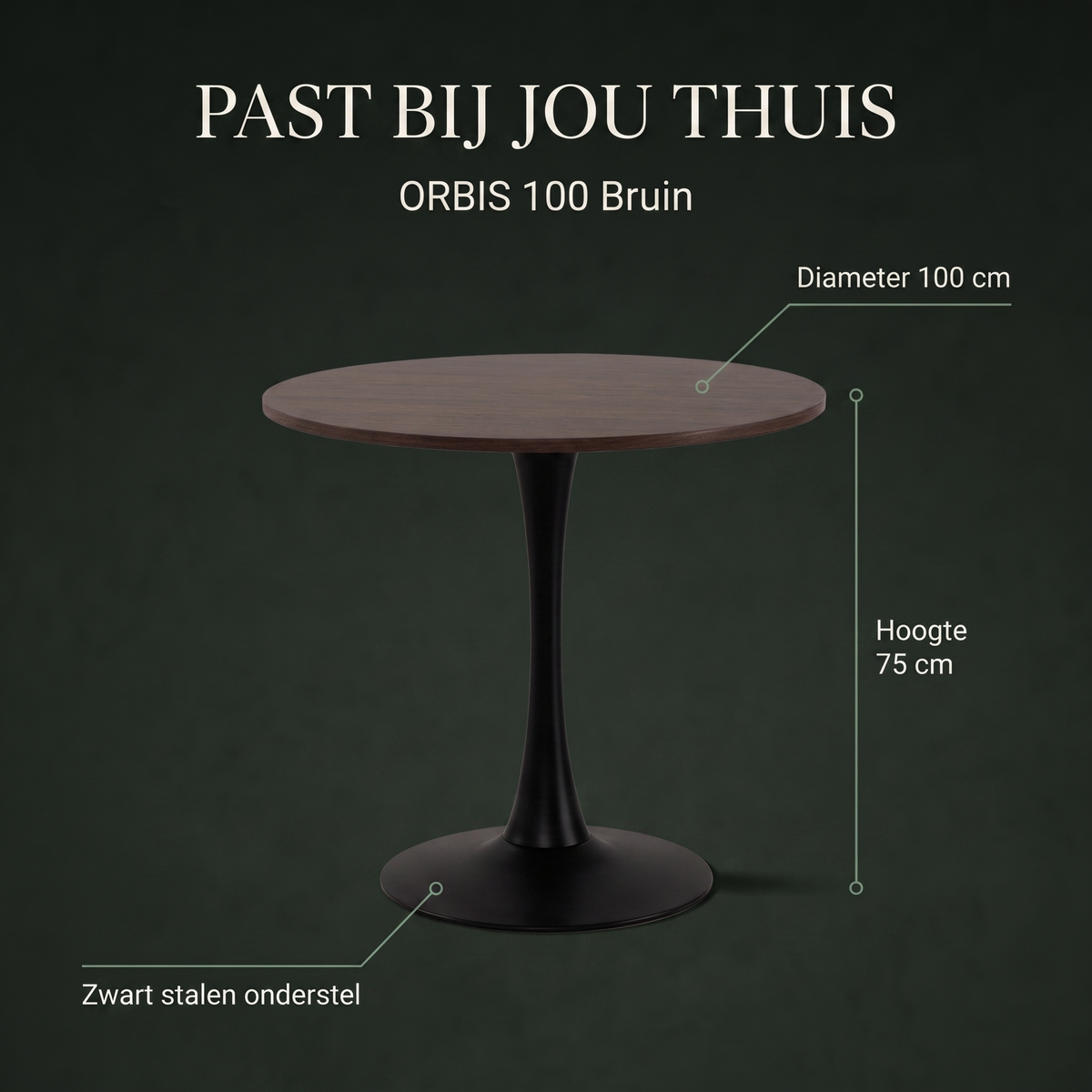 Eettafel ORBIS 100 Bruin – afmetingen