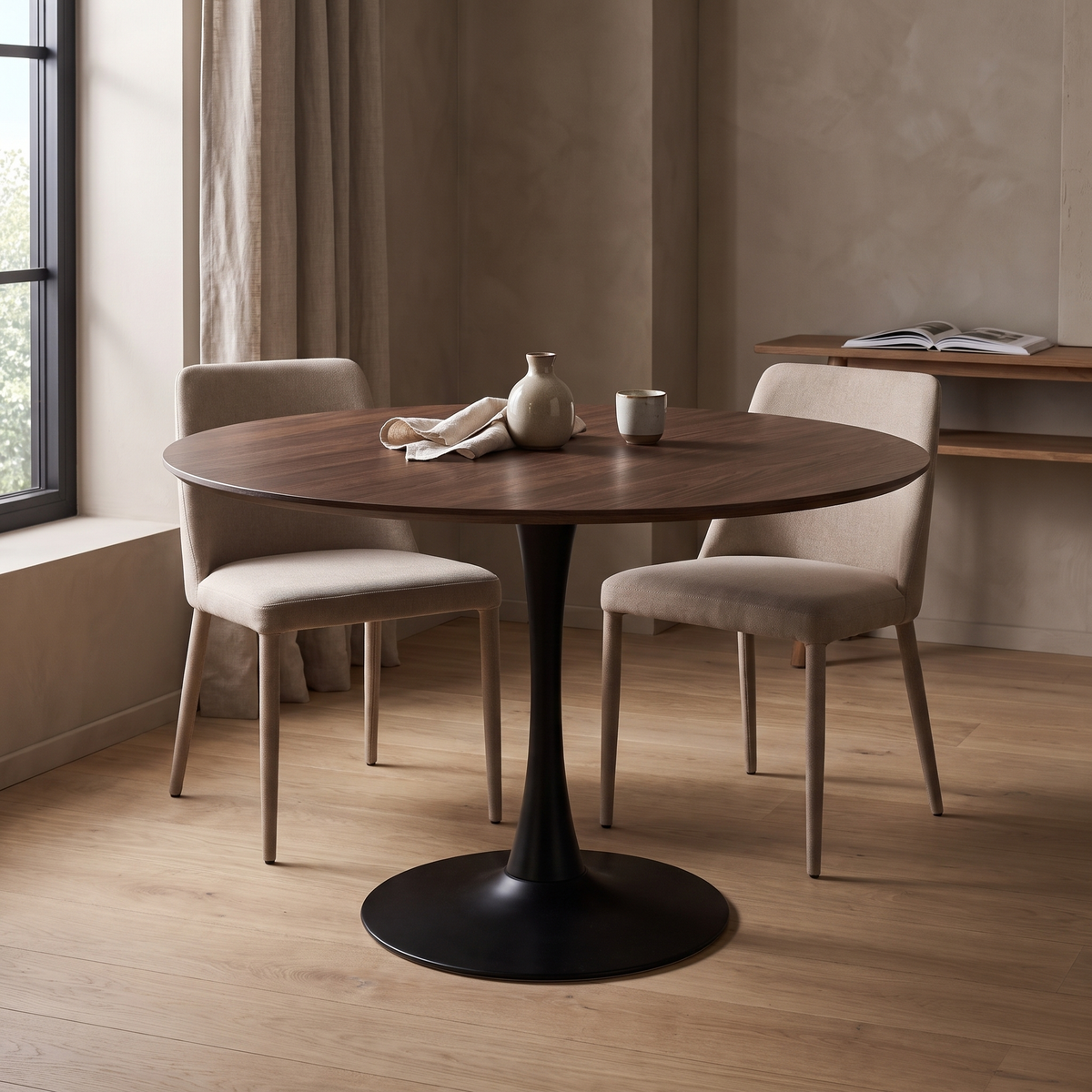 Eettafel ORBIS 100 Bruin – fotorealistisch interieur 2