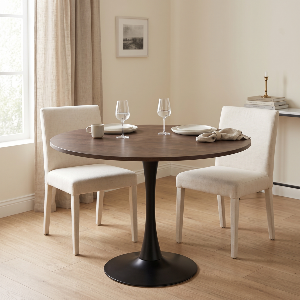 Eettafel ORBIS 100 Bruin – fotorealistisch interieur 4