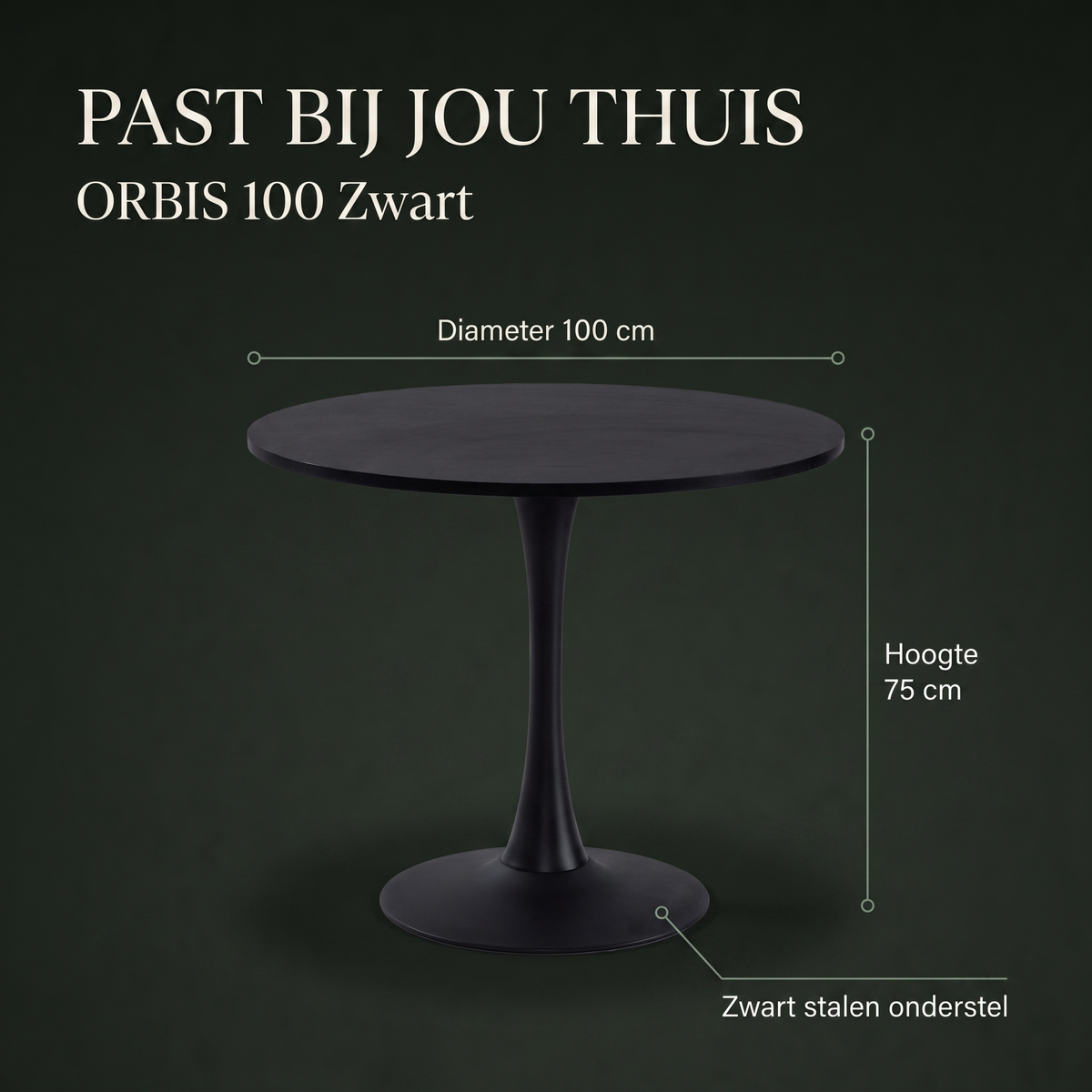 Eettafel ORBIS 100 Zwart – afmetingen