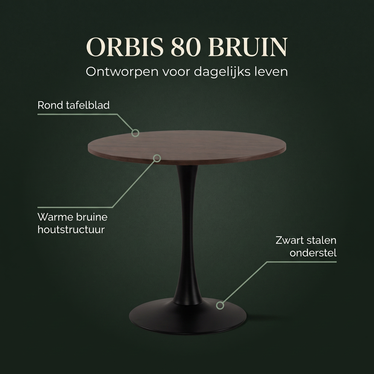 Eettafel ORBIS 80 Bruin – ontwerp en materialen