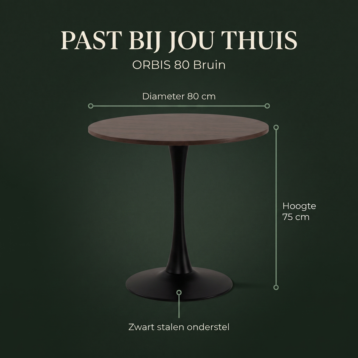 Eettafel ORBIS 80 Bruin – afmetingen