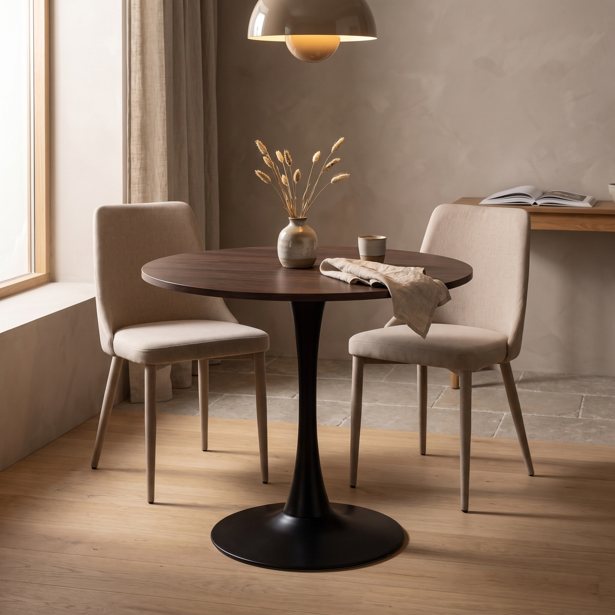 Eettafel ORBIS 80 Bruin – fotorealistisch interieur 2