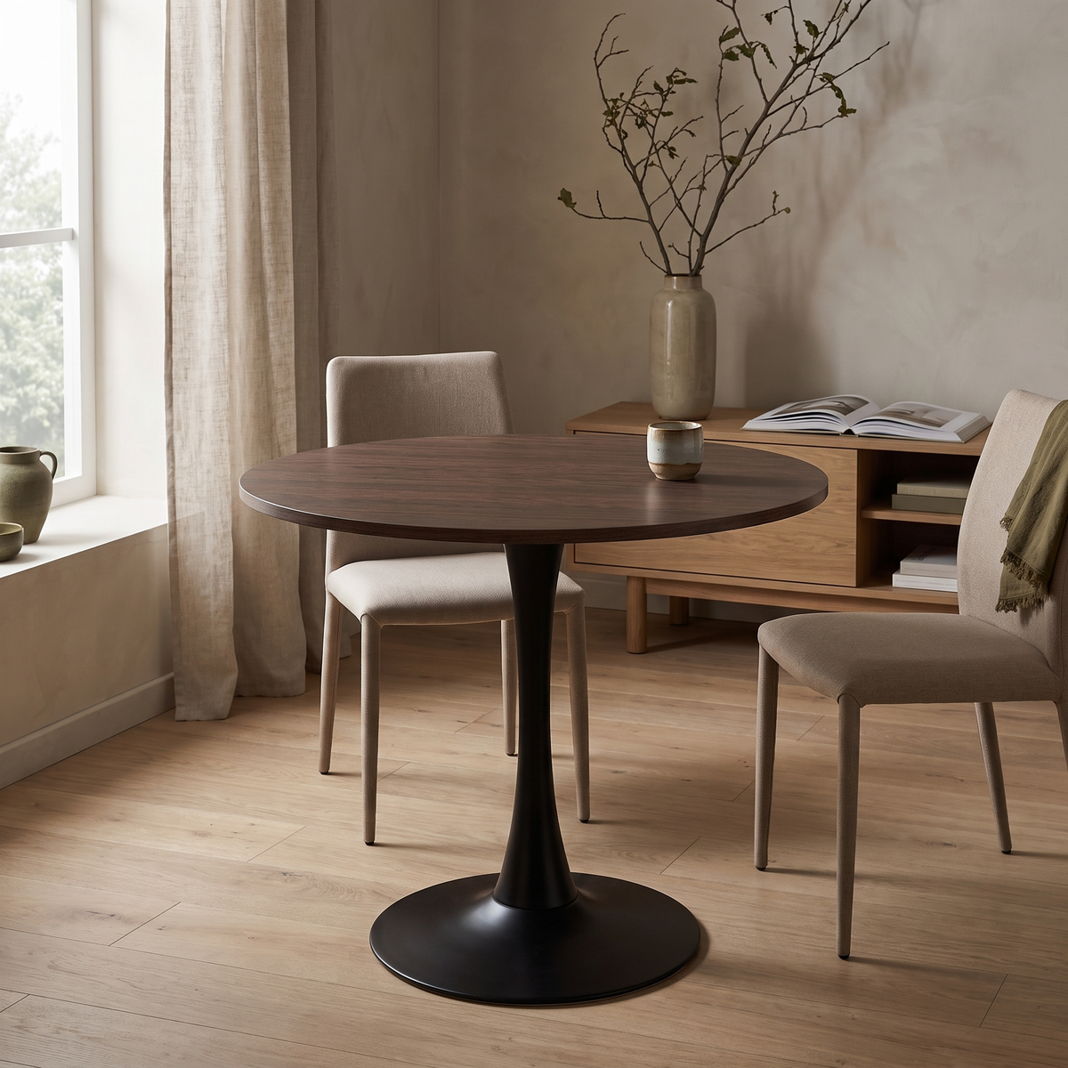 Eettafel ORBIS 80 Bruin – fotorealistisch interieur 3